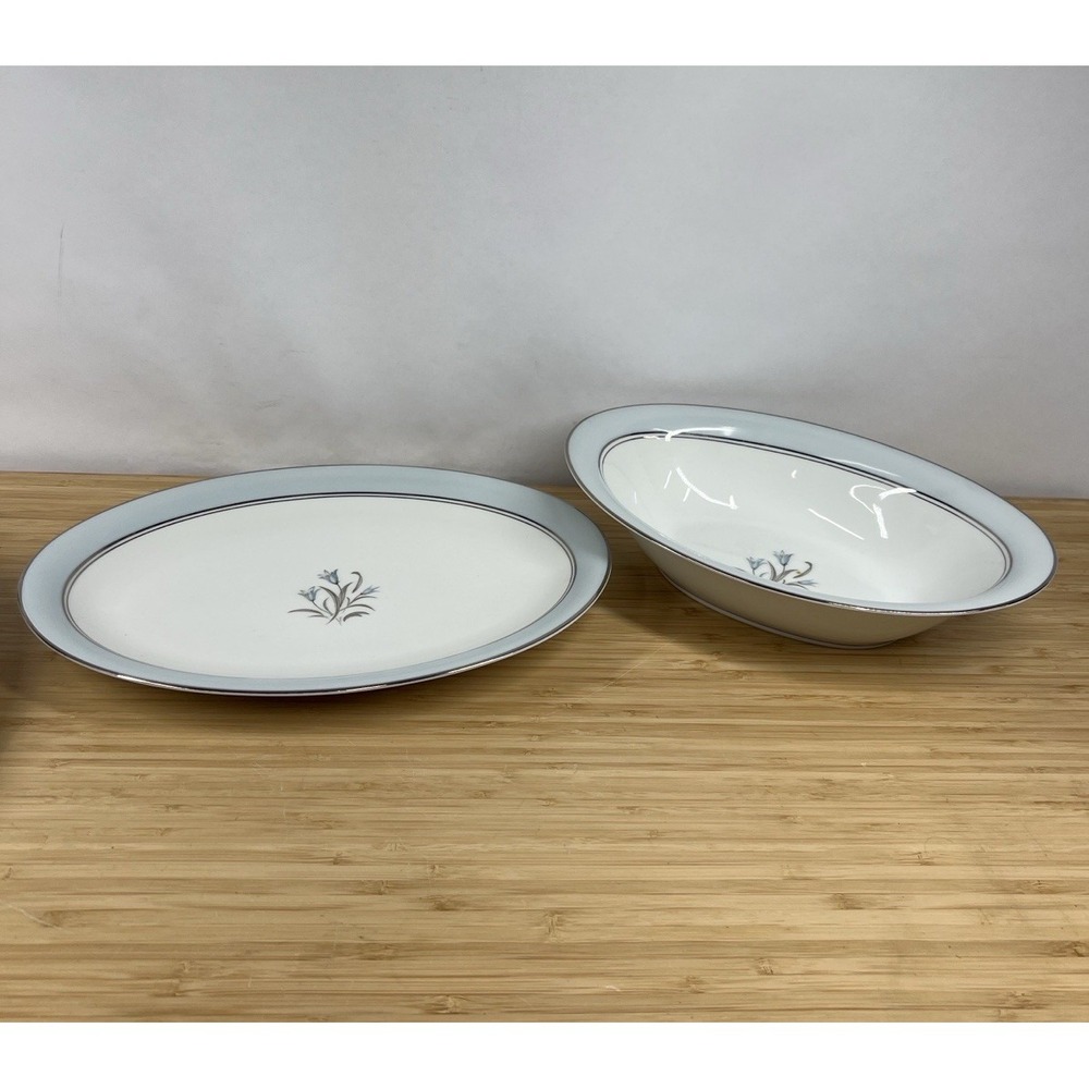 Noritake Bluebell 5558 Oval Vegetable Serving Bowl w Underplate Japan